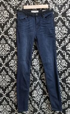 BULLHEAD DARK DENIM HIGH RISE SKINNY JEANS TWO TONE BLACK AND BLUE EUC